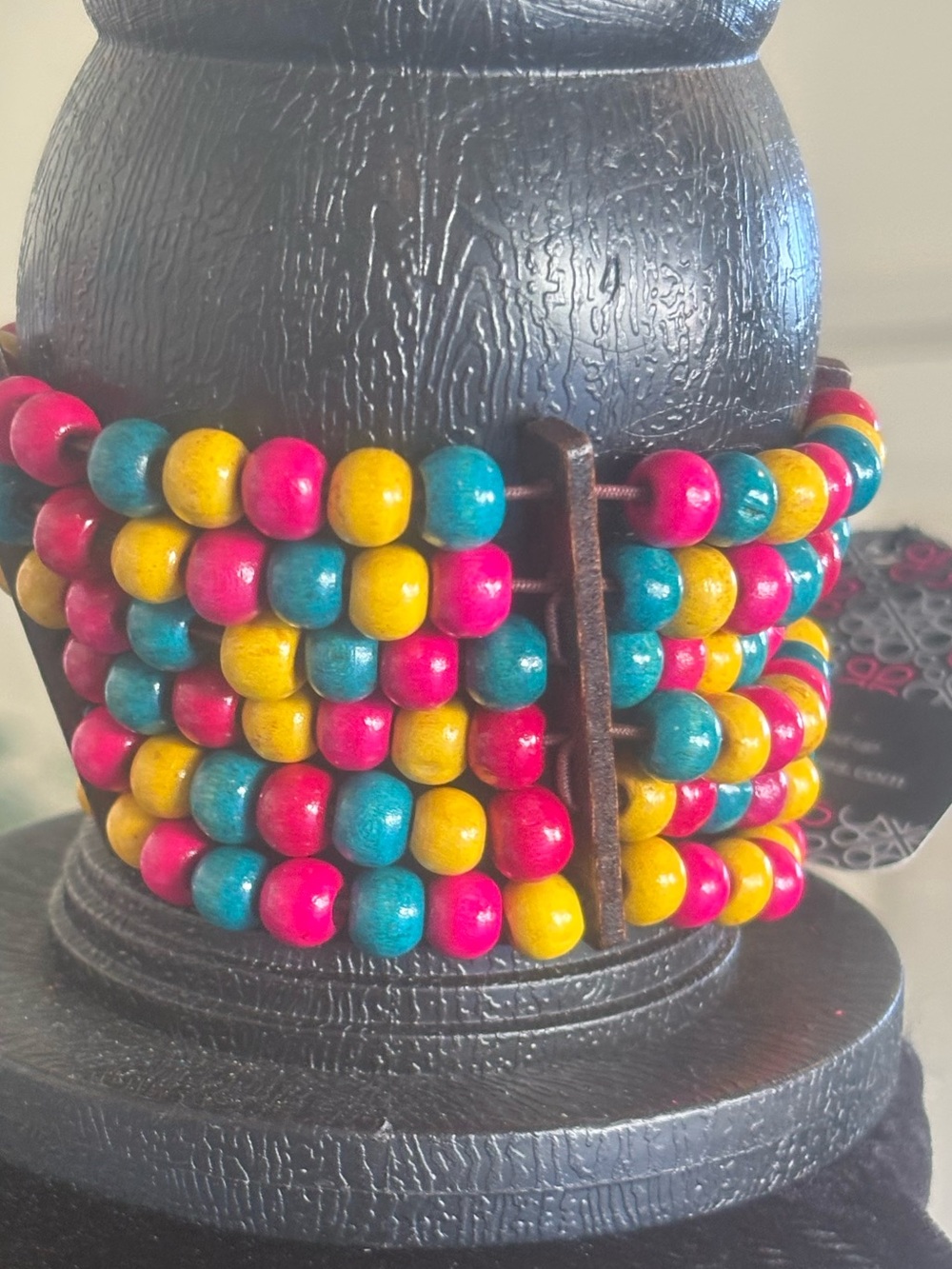 Colorful Beaded Stretch Bracelet - Pink, Yellow & Teal